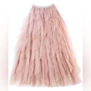 Tiered Tulle Pink Midi Skirt